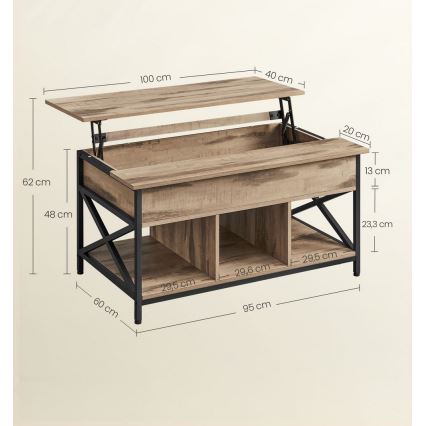 Konferenční stolek se zvedací deskou NYRO 100x60 cm hnědá/černá