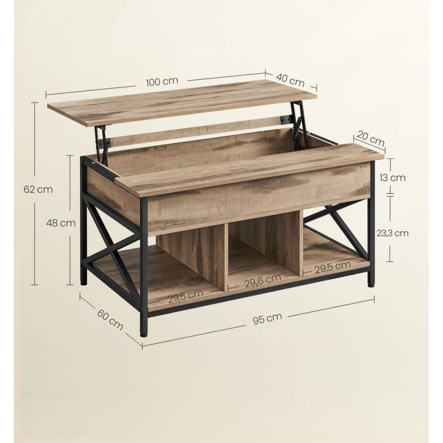Konferenční stolek se zvedací deskou NYRO 100x60 cm hnědá/černá