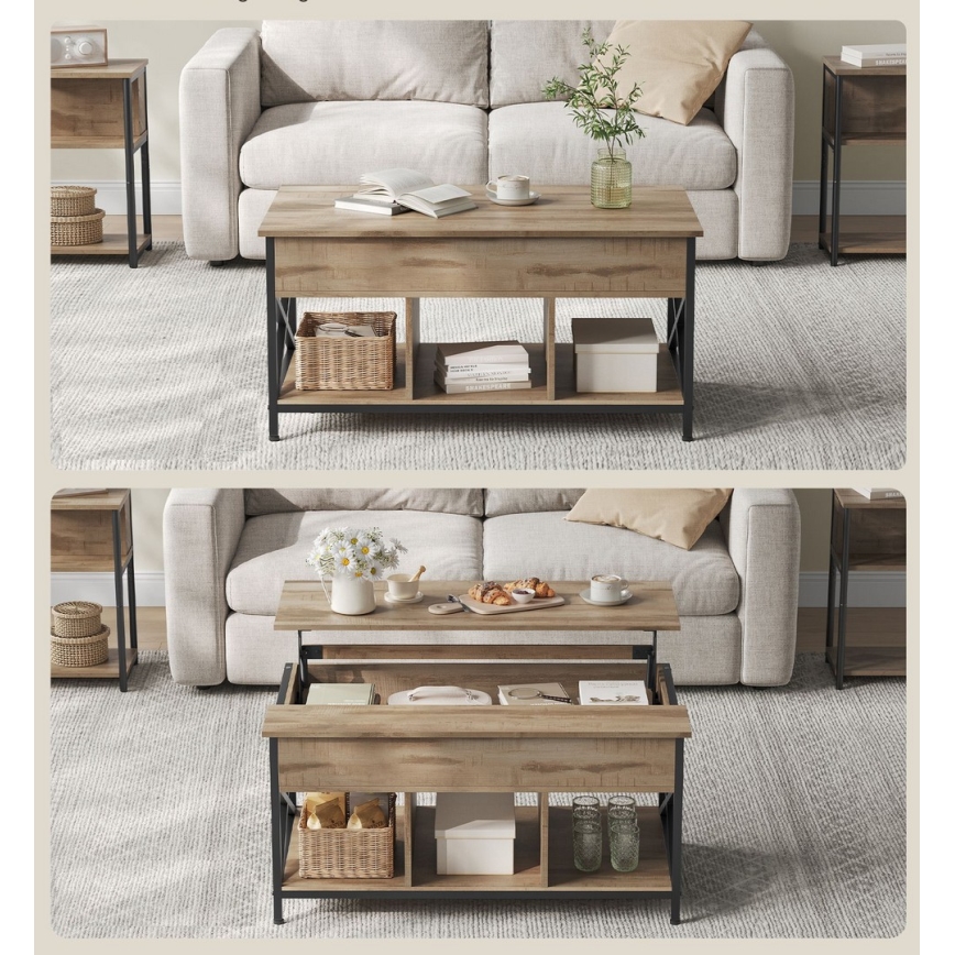 Konferenční stolek se zvedací deskou NYRO hnědá/černá