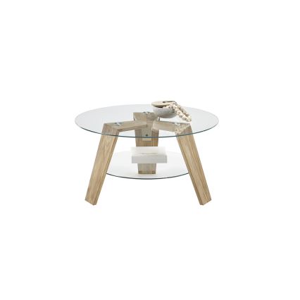 Konferenční stolek TITAN pr. 75 cm čirá/dub