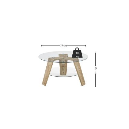 Konferenční stolek TITAN pr. 75 cm čirá/dub