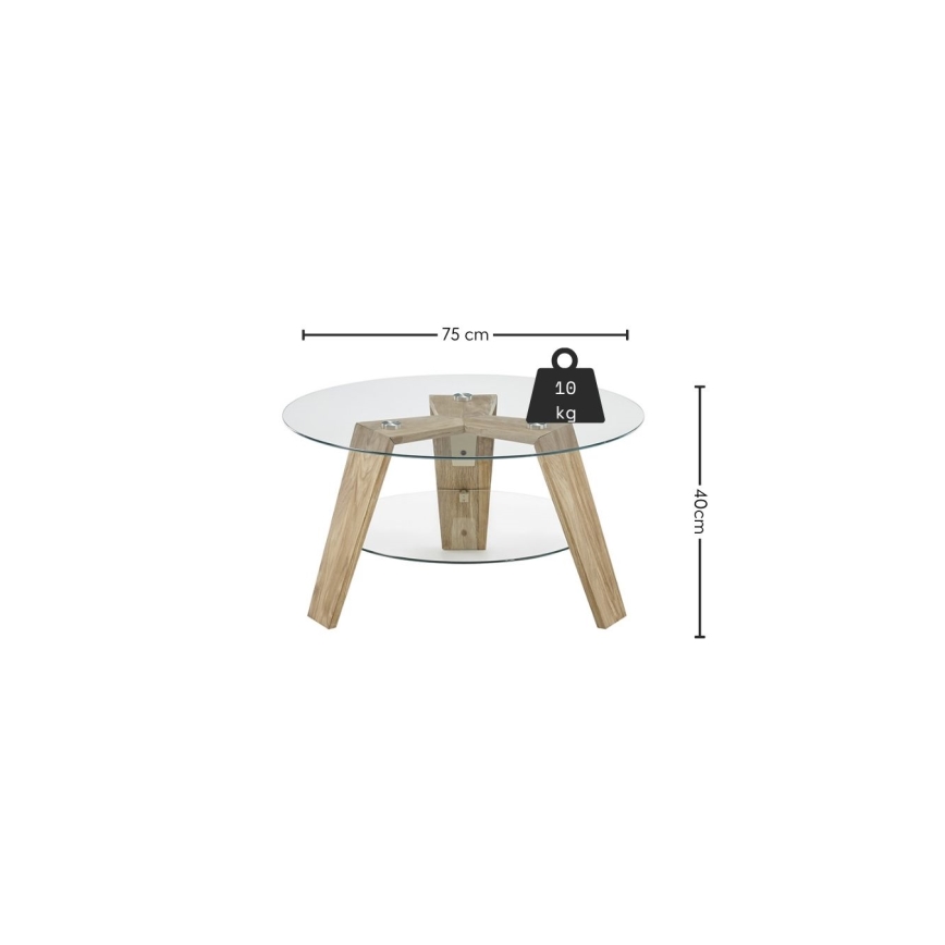 Konferenční stolek TITAN pr. 75 cm čirá/dub