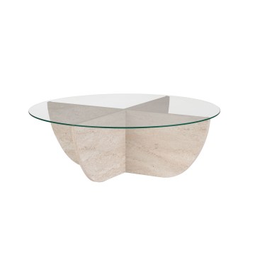 Konferenční stolek VERE pr. 90 cm béžová/čirá