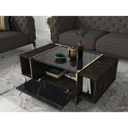 Konferenční stolek VEYRON 104x60 cm černá/mramor/zlatá