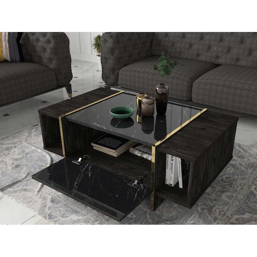 Konferenční stolek VEYRON 104x60 cm černá/mramor/zlatá