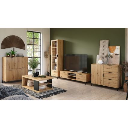 Konferenční stůl s policí a úložným prostorem LORA 110x80 cm dub artisan/černá