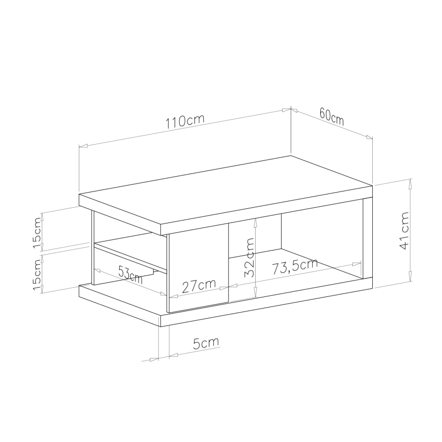 Konferenční stůl s policí a úložným prostorem LORA 110x80 cm dub artisan/černá