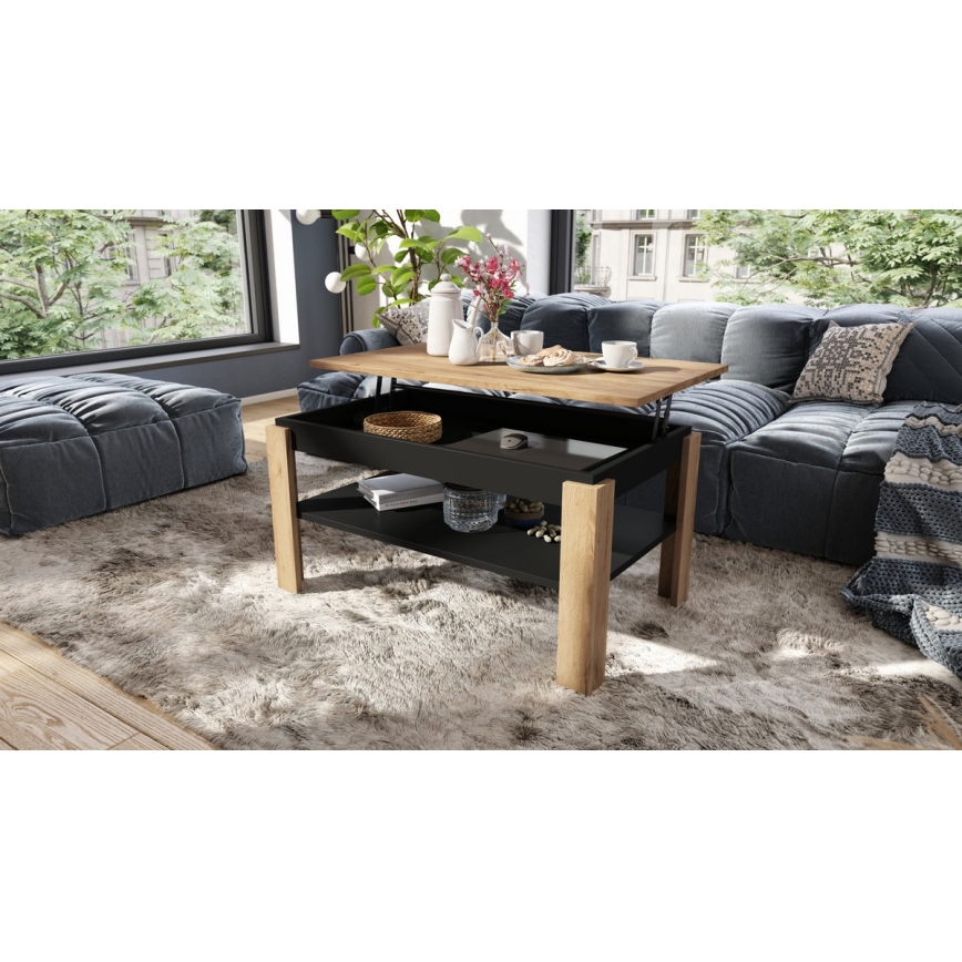 Konferenční stůl se zvedací deskou a policí ADEN 100x60 cm dub craft/černá