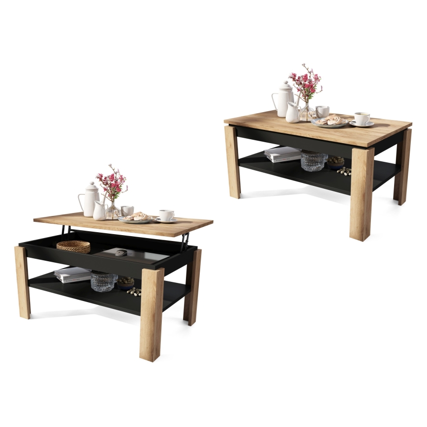 Konferenční stůl se zvedací deskou a policí ADEN 100x60 cm dub craft/černá