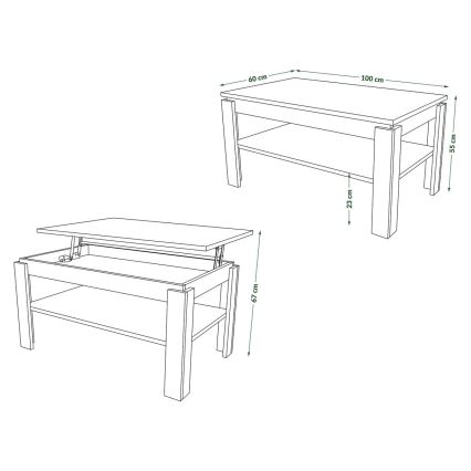 Konferenční stůl se zvedací deskou a policí ADEN 100x60 cm dub craft/černá