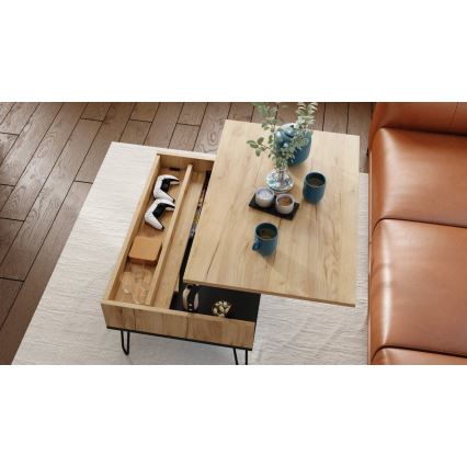 Konferenční stůl se zvedací deskou a policí HALIJA 90x60 cm dub craft/černá