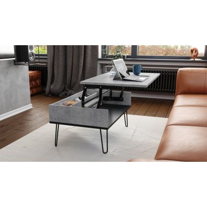 Konferenční stůl se zvedací deskou a policí HALIJA 90x60 cm šedá beton/černá
