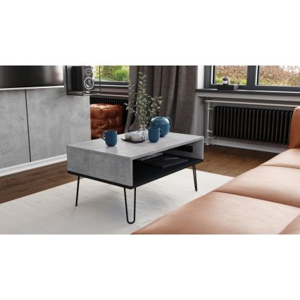 Konferenční stůl se zvedací deskou a policí HALIJA 90x60 cm šedá beton/černá