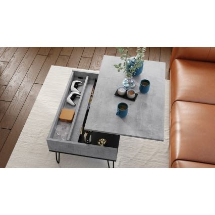 Konferenční stůl se zvedací deskou a policí HALIJA 90x60 cm šedá beton/černá
