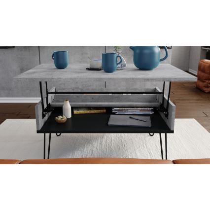 Konferenční stůl se zvedací deskou a policí HALIJA 90x60 cm šedá beton/černá