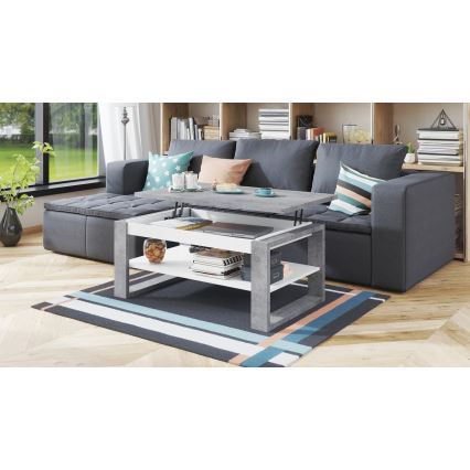 Konferenční stůl se zvedací deskou a policí NEA 110x65 cm beton/bílá