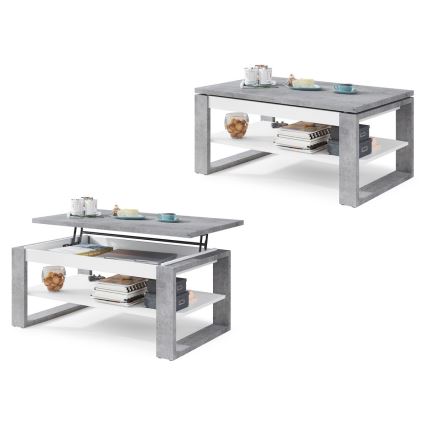 Konferenční stůl se zvedací deskou a policí NEA 110x65 cm beton/bílá