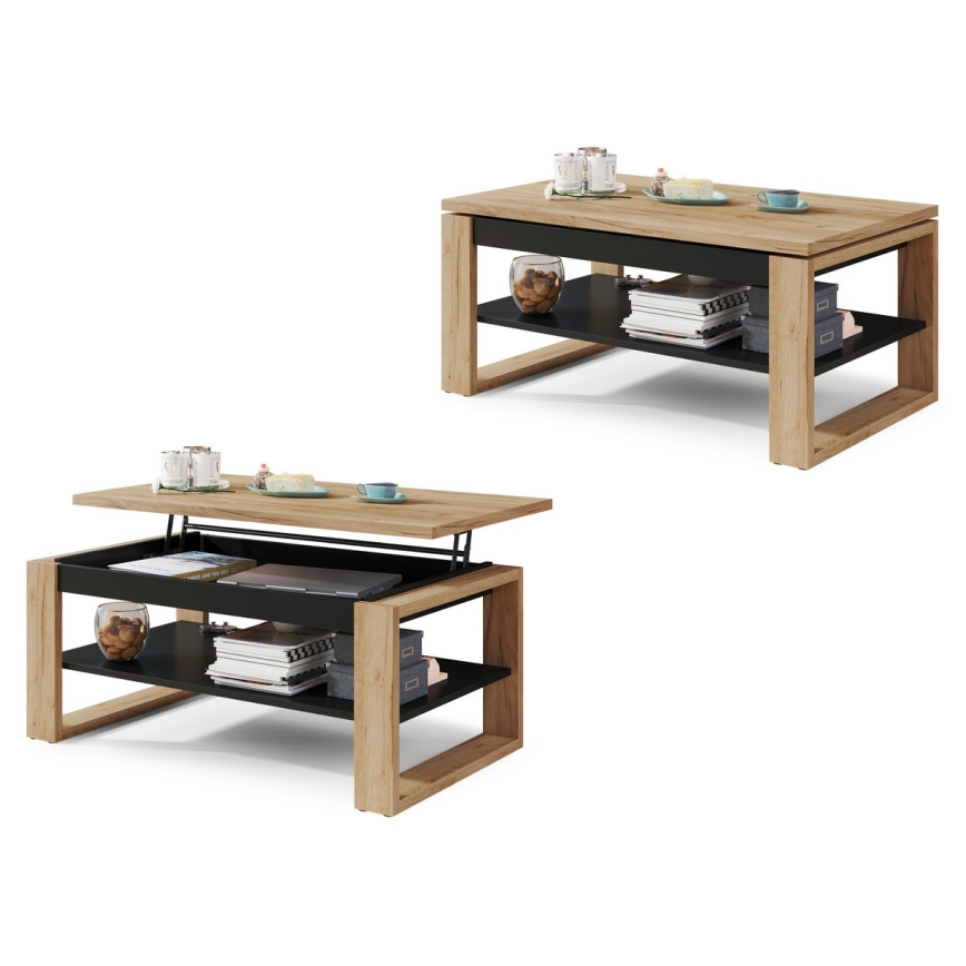 Konferenční stůl se zvedací deskou a policí NEA 110x65 cm dub craft/černá
