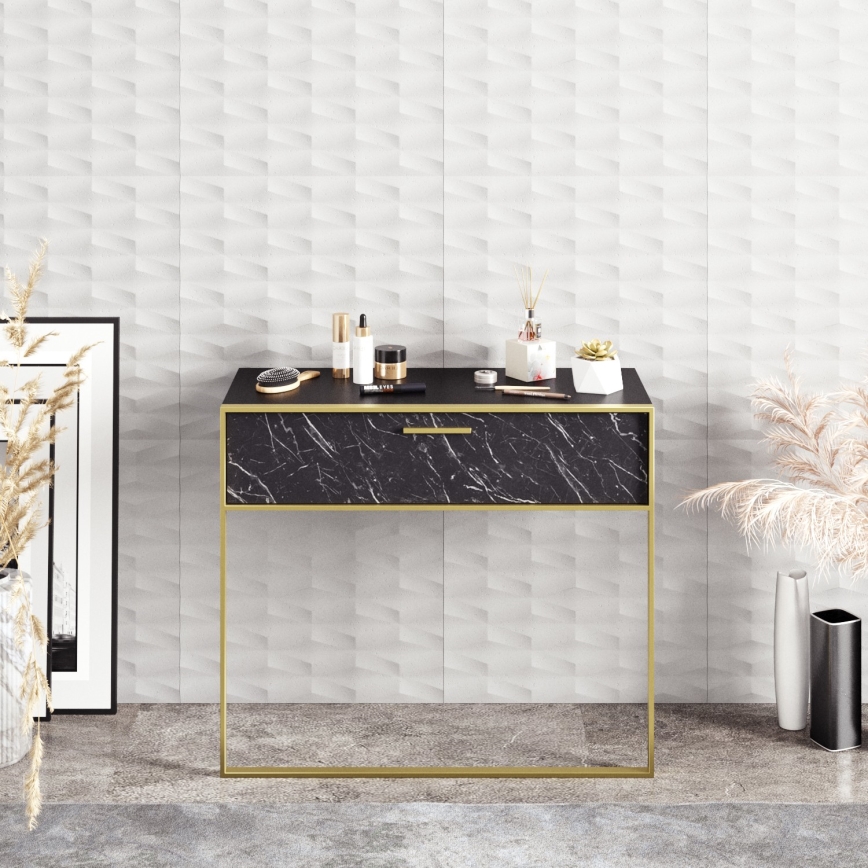 Konzolový nástěnný stolek POLKA 90x39 cm zlatá/černá