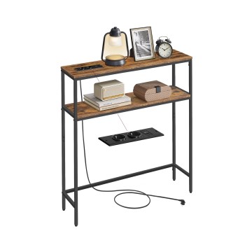 Konzolový stolek s vestavěnými zásuvkami a USB porty LUVOR 80x20 cm hnědá/černá