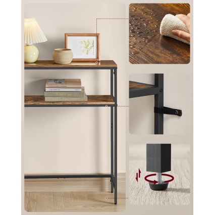 Konzolový stolek s vestavěnými zásuvkami a USB porty LUVOR 80x20 cm hnědá/černá