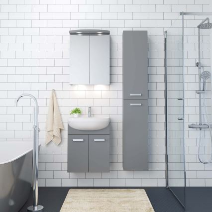 Koupelnová skříňka s umyvadlem ASTRID + LED zrcadlová skříňka 4xLED/4,3W/230V IP44 šedá