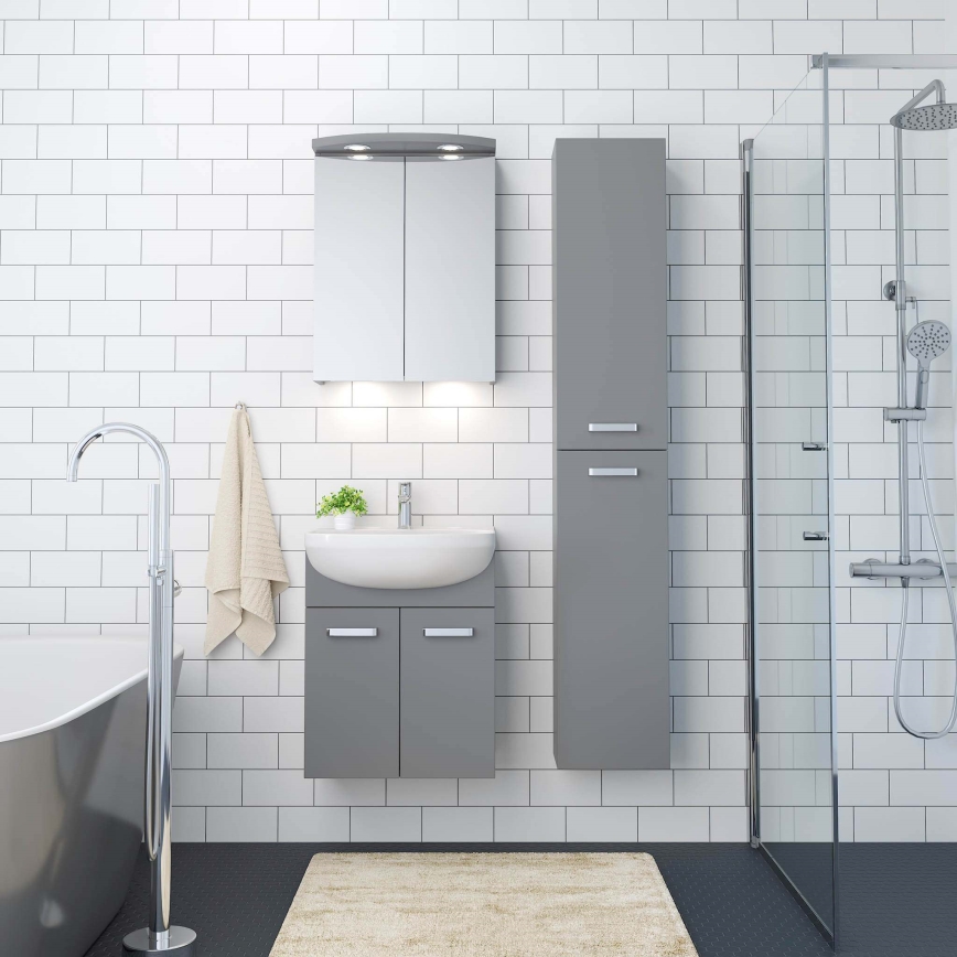 Koupelnová skříňka s umyvadlem ASTRID + LED zrcadlová skříňka 4xLED/4,3W/230V IP44 šedá