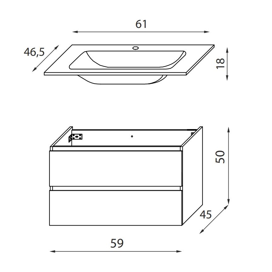 Koupelnová skříňka s umyvadlem KENWOOD 61 cm černá/bílá