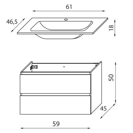 Koupelnová skříňka s umyvadlem KENWOOD 61 cm ořech/bílá