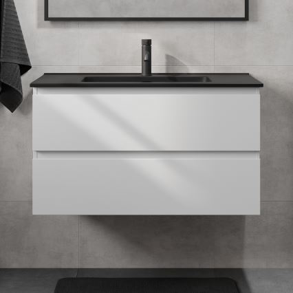Koupelnová skříňka s umyvadlem KENWOOD 91 cm bílá/černá