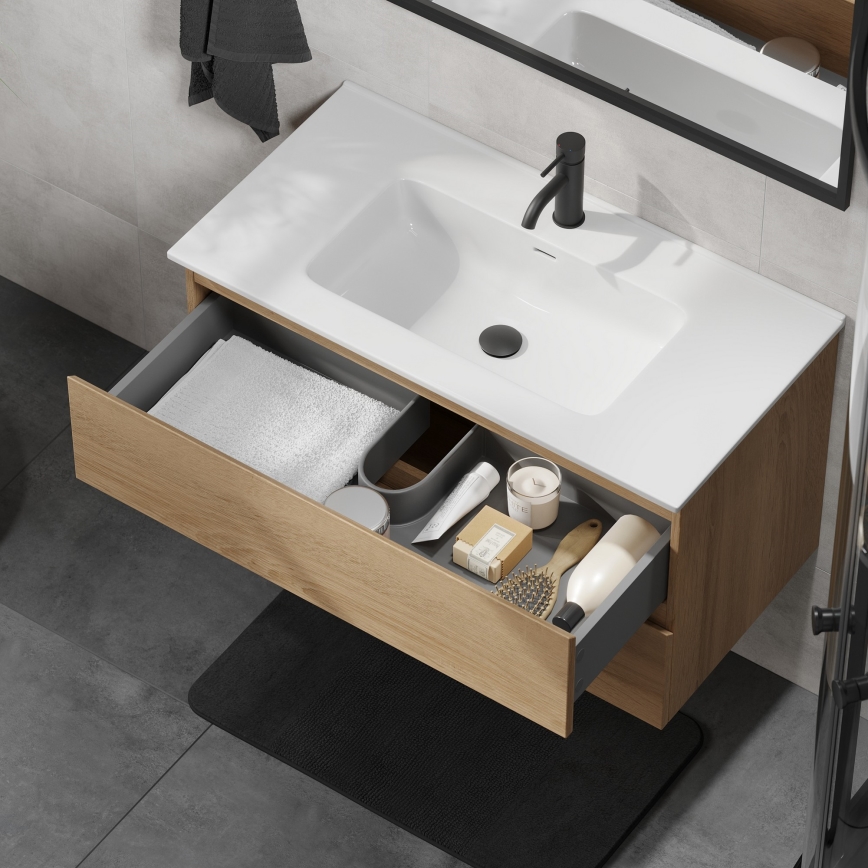 Koupelnová skříňka s umyvadlem KENWOOD 91 cm dub/bílá