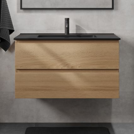 Koupelnová skříňka s umyvadlem KENWOOD 91 cm dub/černá