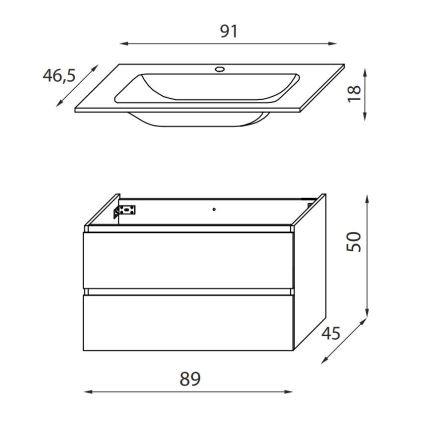 Koupelnová skříňka s umyvadlem KENWOOD 91 cm ořech