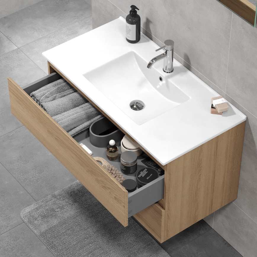 Koupelnová skříňka s umyvadlem KENWOOD 91x50x45 cm dub