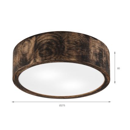 Koupelnové stropní svítidlo OAK SMOKY 2xE27/15W/230V IP54 pr. 27,5 cm dub/hnědá