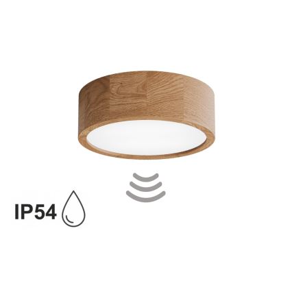 Koupelnové stropní svítidlo se senzorem CLEO 2xE27/24W/230V pr. 27,5 cm IP54 dub