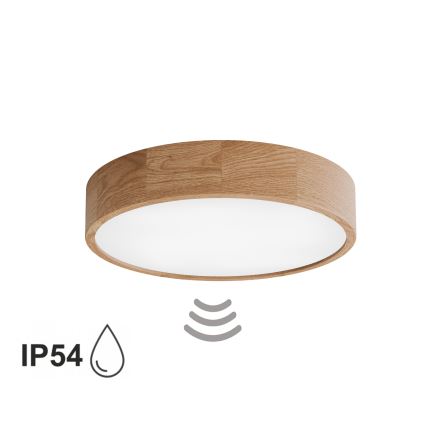 Koupelnové stropní svítidlo se senzorem CLEO 4xE27/24W/230V pr. 47,5 cm IP54 dub