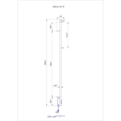Koupelnový radiátor RAY 35W/230V 150x30 cm IP44 nerez/lesklý chrom