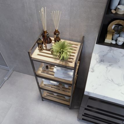 Koupelnový regál STRALSUND 110x45 cm dub/černá