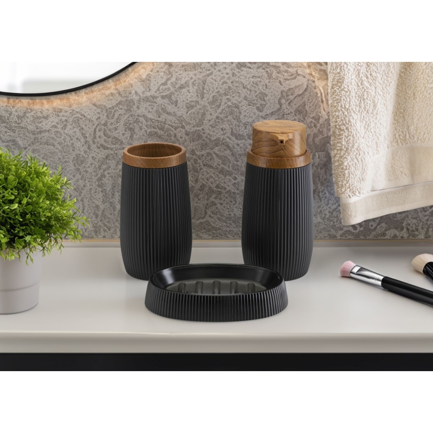 Koupelnový set ALISON 5 ks černá/hnědá