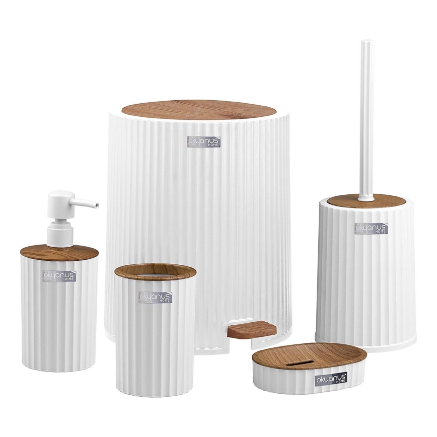 Koupelnový set COLI 5 ks bílá/hnědá