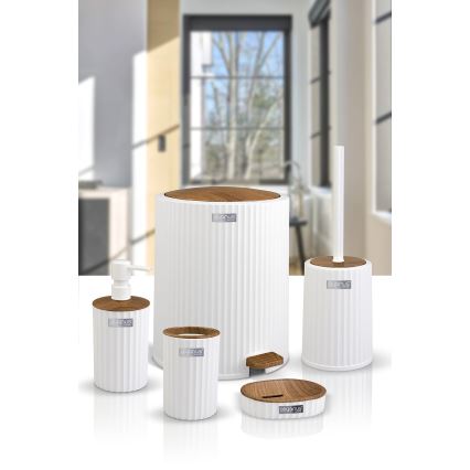 Koupelnový set COLI 5 ks bílá/hnědá