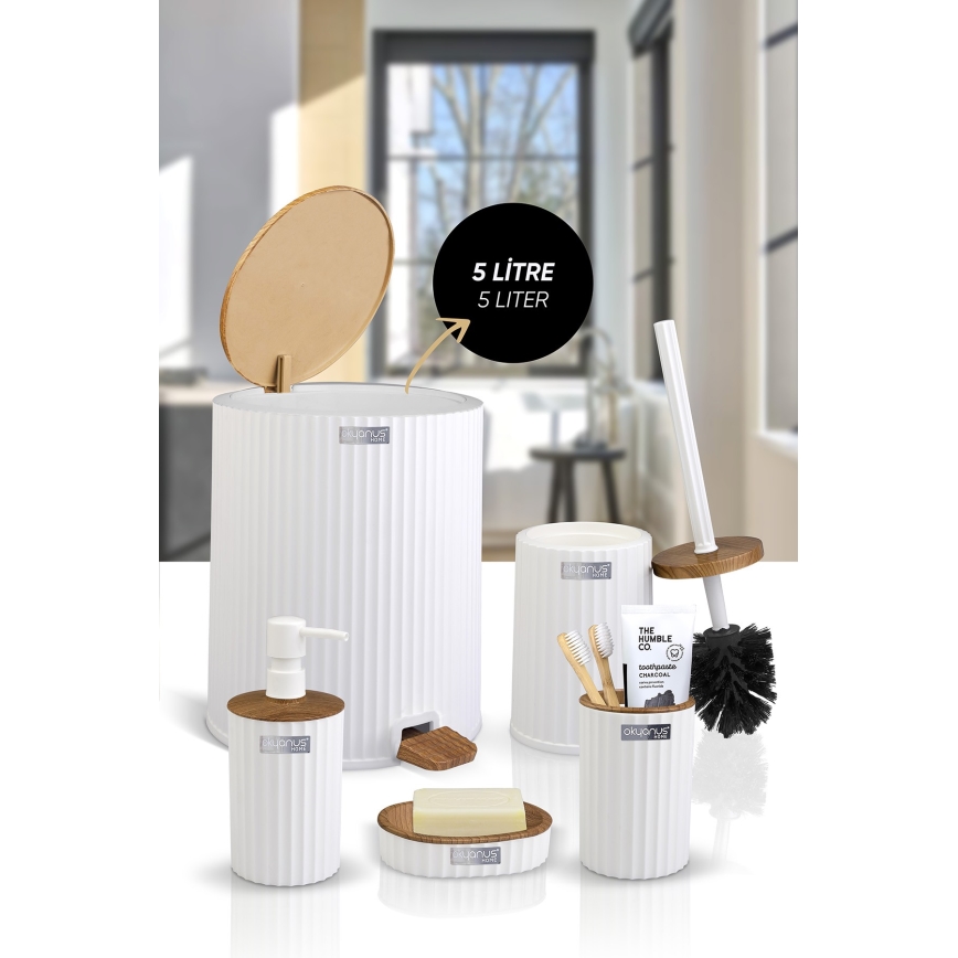 Koupelnový set COLI 5 ks bílá/hnědá