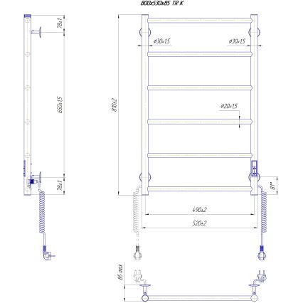 Koupelnový žebříkový radiátor CLASSIC 110W/230V 81x52 cm nerez/bílá pravá