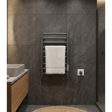 Koupelnový žebříkový radiátor CLASSIC 65W/230V 66x42 cm nerez/antracit pravá