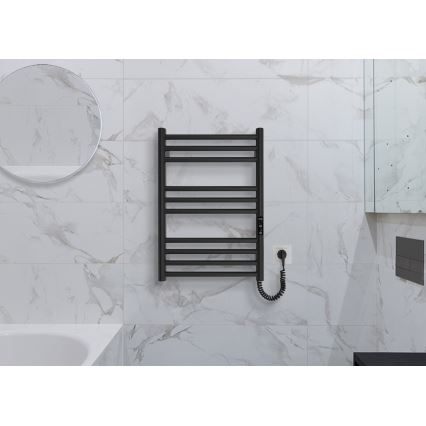 Koupelnový žebříkový radiátor HF GREENWICH 100W/230V 57x43 cm černá pravá kulatý