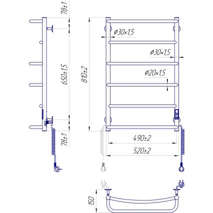 Koupelnový žebříkový radiátor LUX 105W/230V 81x52 cm nerez/lesklý chrom pravá