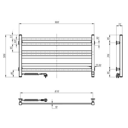 Koupelnový žebříkový radiátor s termostatem AVANGARD 316W/230V 50,6 cm IP44 černá levá hranatý