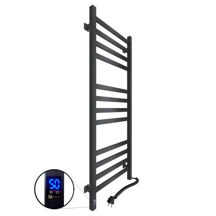 Koupelnový žebříkový radiátor s termostatem AVANGARD 227W 120x48cm  černá pravá