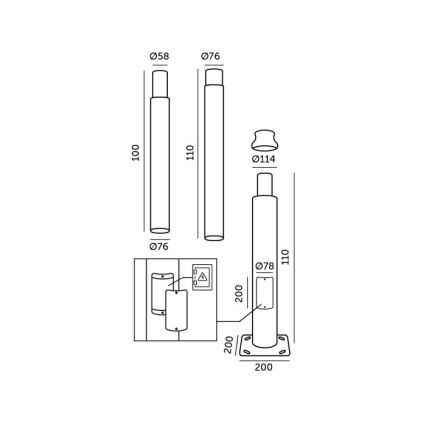 Kovová tyč pro sloup venkovního osvětlení BASE 3 m černá